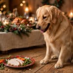 Dog-safe Christmas dinner plate — plain turkey, carrots and green beans for dogs.