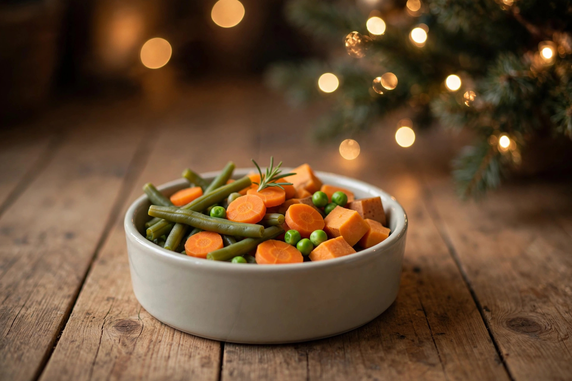Bowl of plain Christmas vegetables for dogs