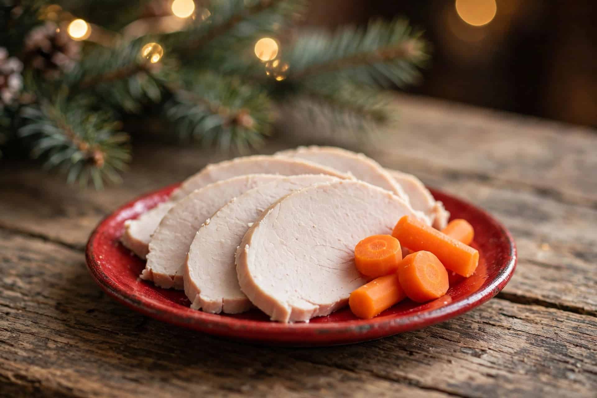 Plain sliced turkey breast for dogs with carrots