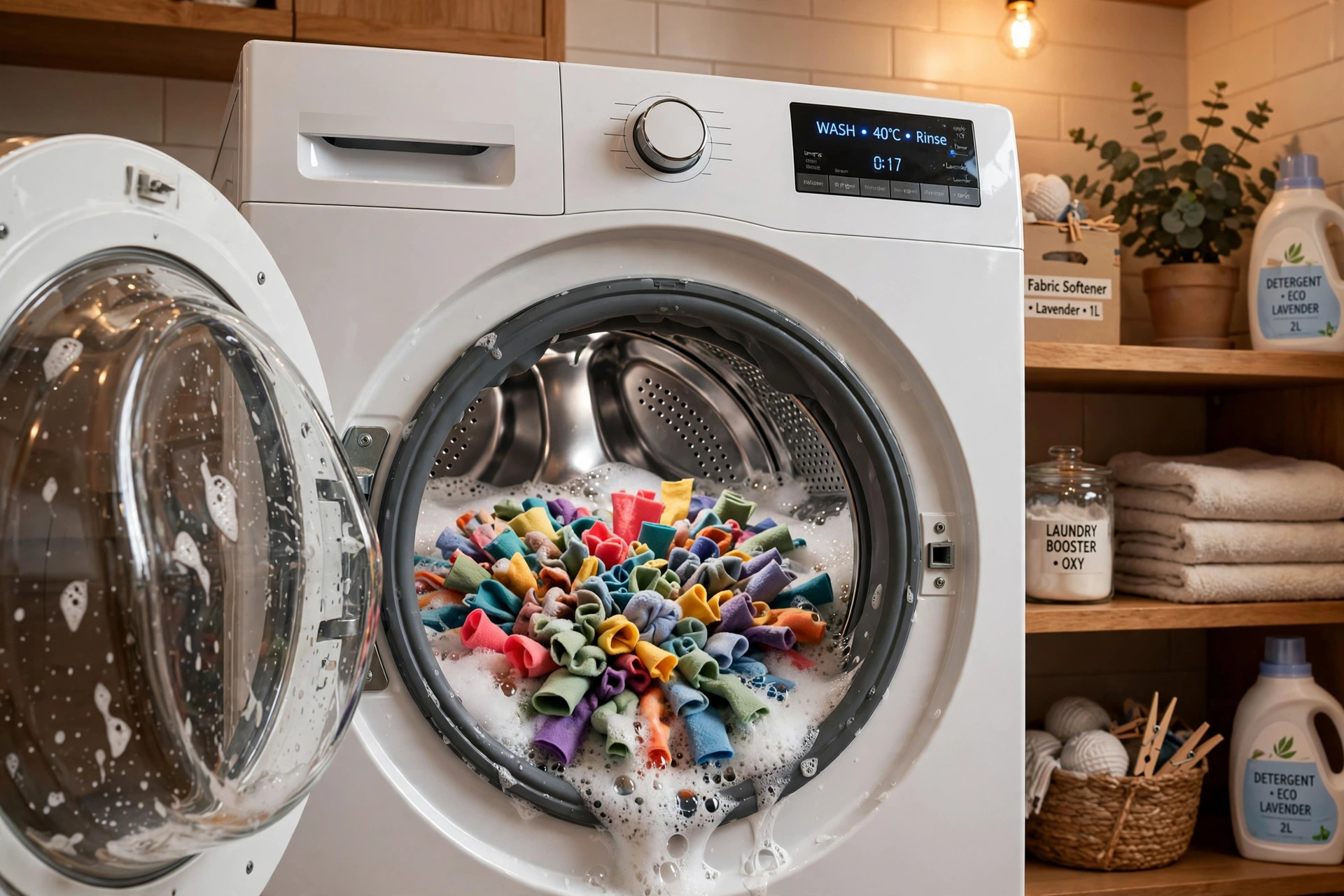 Washing a handmade fleece snuffle mat in a front-loading washing machine.
